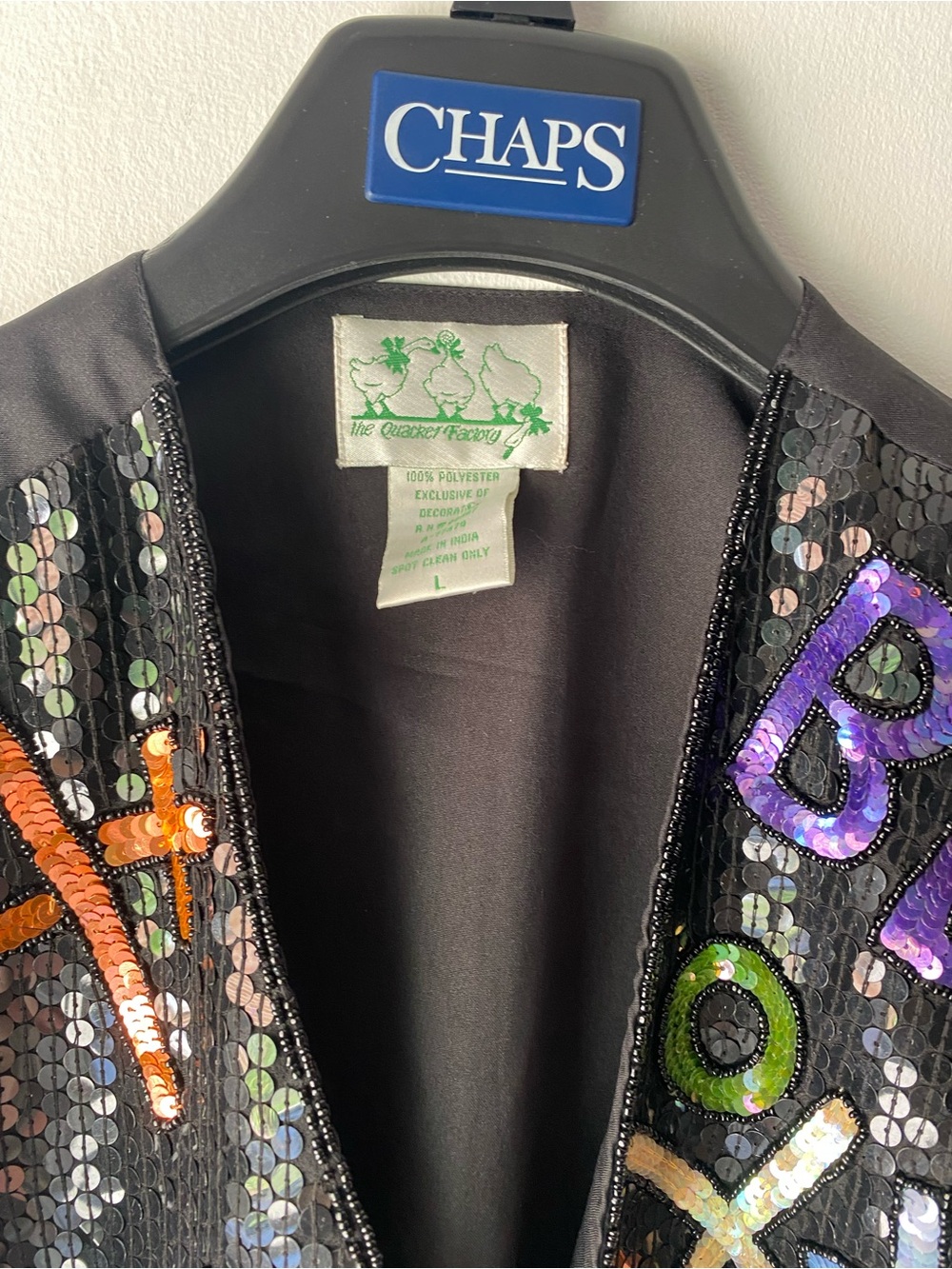 Black Sequin Embellished Women's Vest with Colorful Appliqué for Teachers - Picture 2 of 3